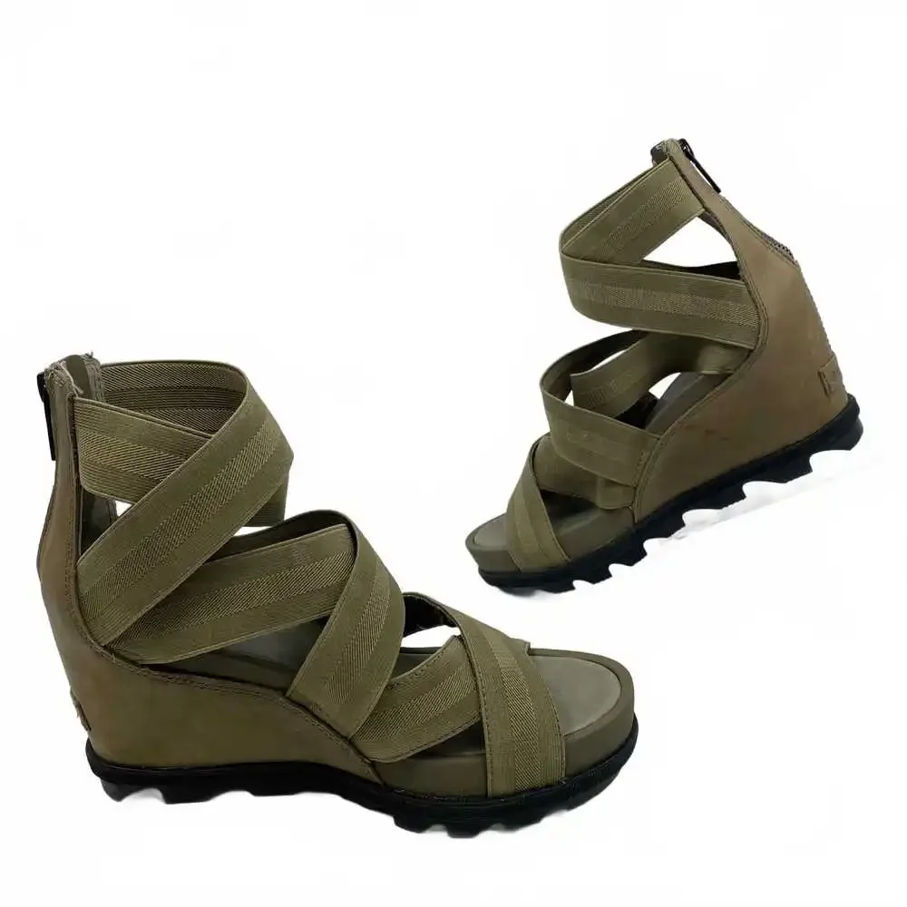 Sorel Green Strappy Wedges | Women’s US 8.5 Synthetic & Leather